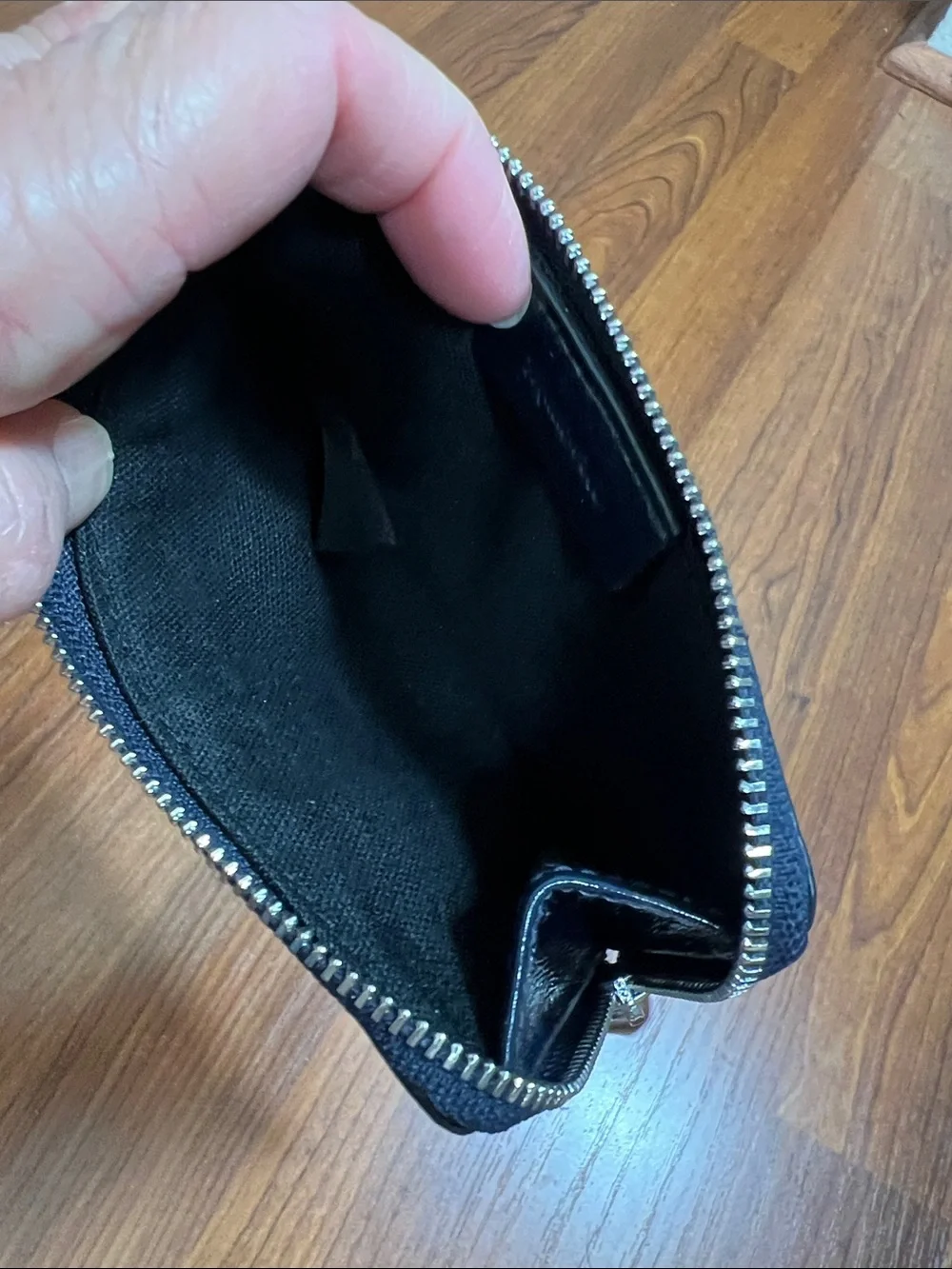 Madewell Essential Zip Card Case Wallet Navy Shiny Leather EUC
